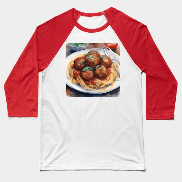 National Spaghetti Day - January 4 - Watercolor Baseball T-Shirt by Oldetimemercan